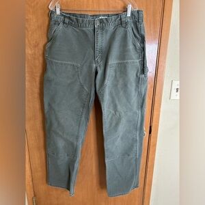 Carhartt Jeans Mens 36x30 (38x32) Moss Green Relaxed Fit Double Knee Carpenter